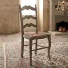 Juego de 4 sillas de madera color gris paloma y paja, fabricadas en Italia - Celestino Viadurini