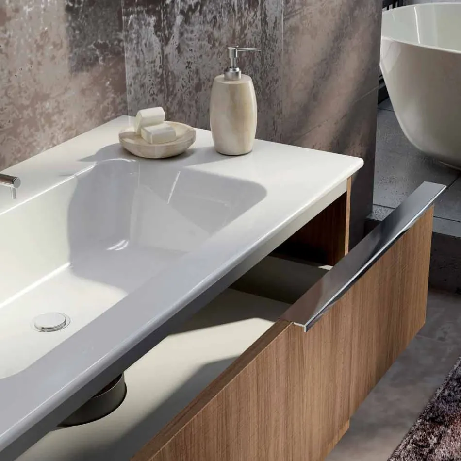 Conjunto de muebles de baño de madera de diseño colgante hecho en Italia Cesena Viadurini