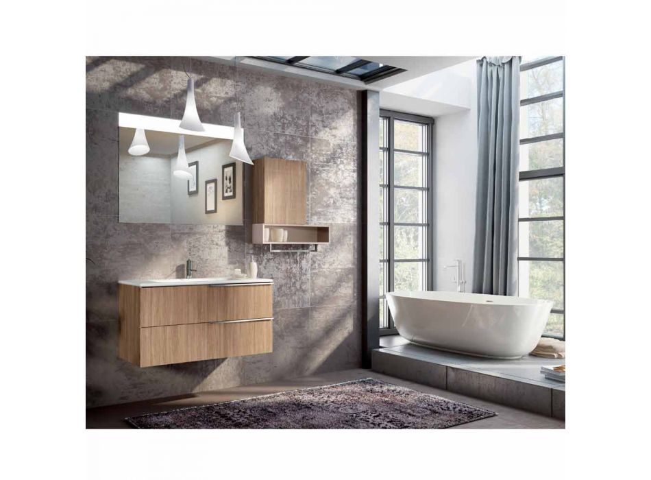 Conjunto de muebles de baño de madera de diseño colgante hecho en Italia Cesena Viadurini