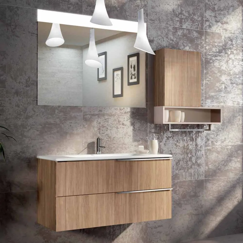 Conjunto de muebles de baño de madera de diseño colgante hecho en Italia Cesena Viadurini
