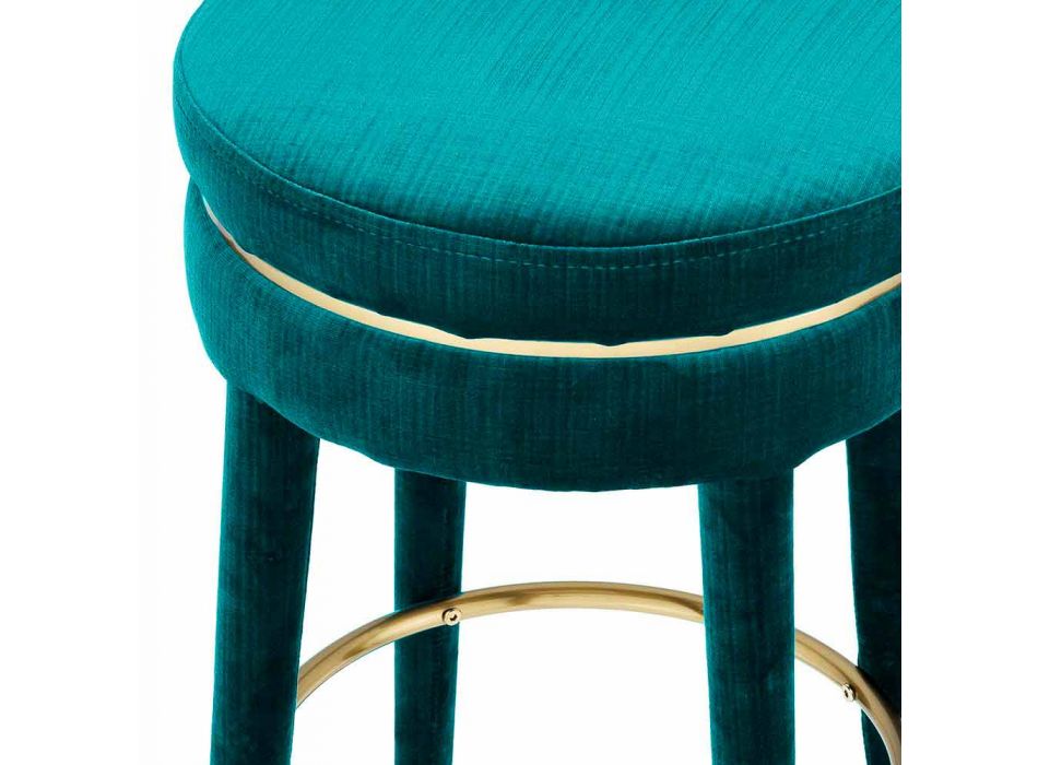 Taburete alto con asiento tapizado en tela y detalles en acero - Belluno Viadurini