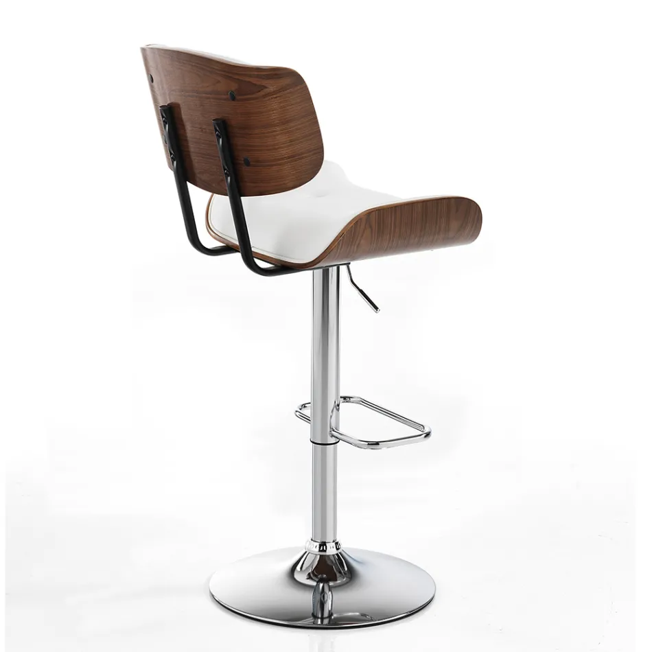 Taburete de cocina alto en cuero sintético y contrachapado - Nebbia Viadurini