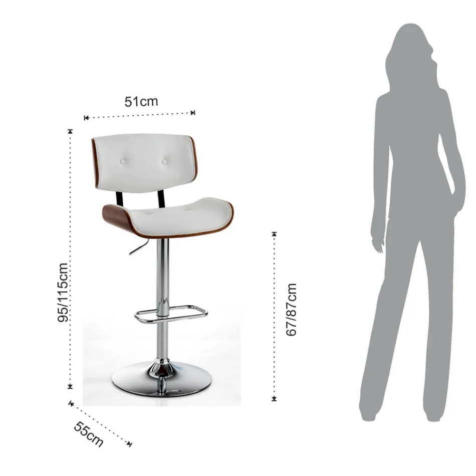 Taburete de cocina alto en cuero sintético y contrachapado - Nebbia Viadurini