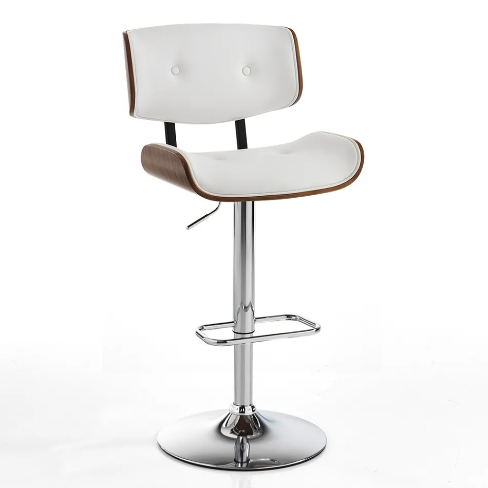 Taburete de cocina alto en cuero sintético y contrachapado - Nebbia Viadurini