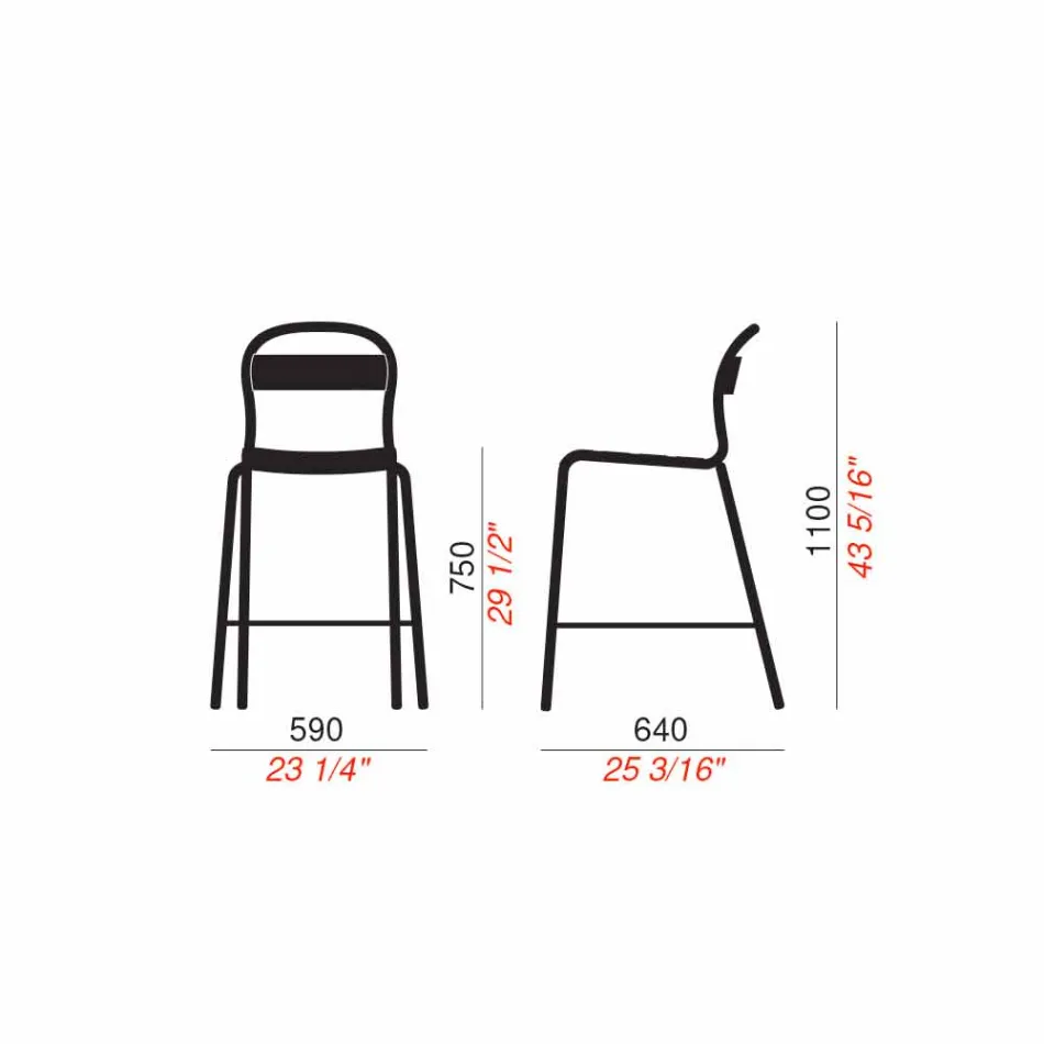 Taburete alto apilable para exterior Made in Italy, 2 piezas - Trixie Viadurini