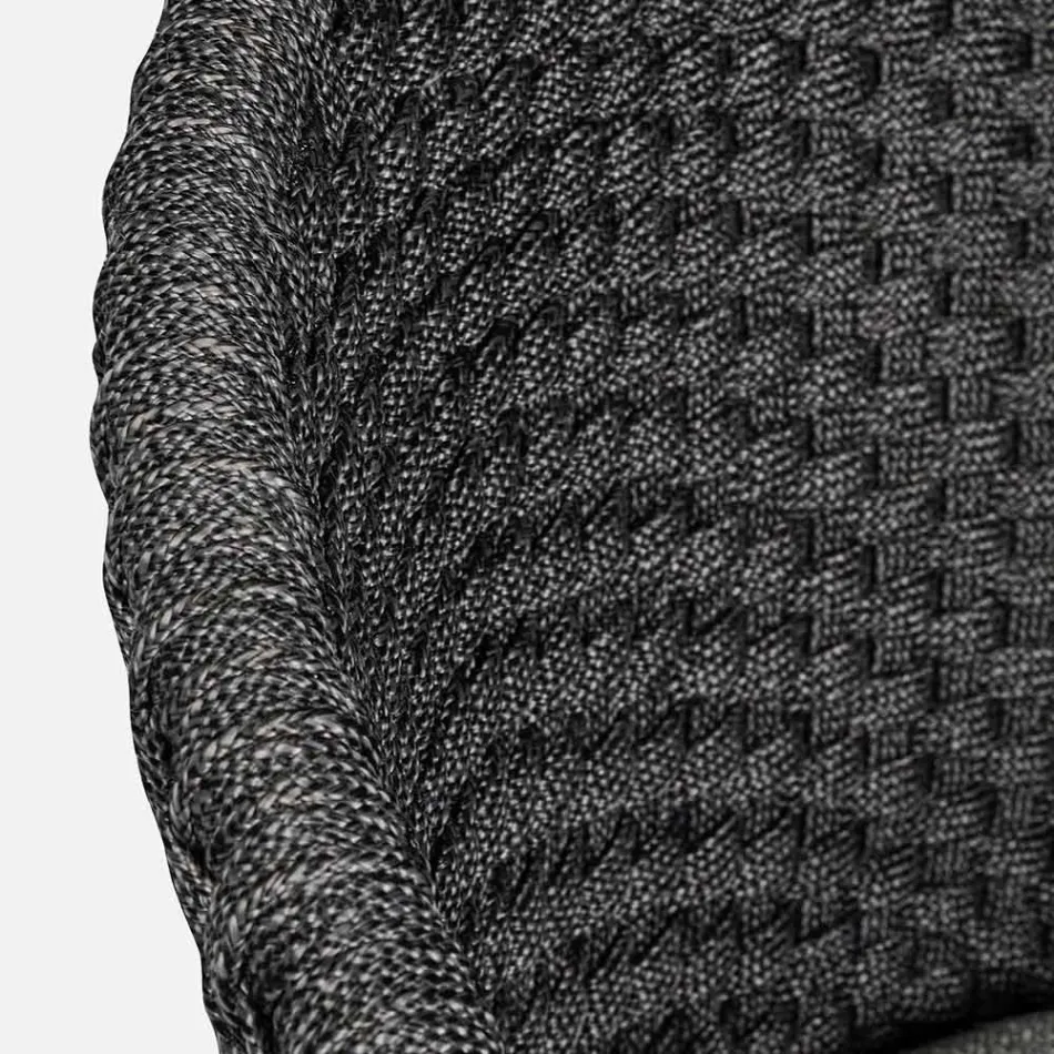 Taburete alto de exterior en cuerda y madera de teca, Homemotion, 2 piezas - Anitha Viadurini