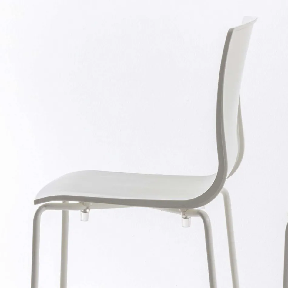 Taburete alto apilable de polipropileno con base de metal, 2 piezas - Kiara Viadurini