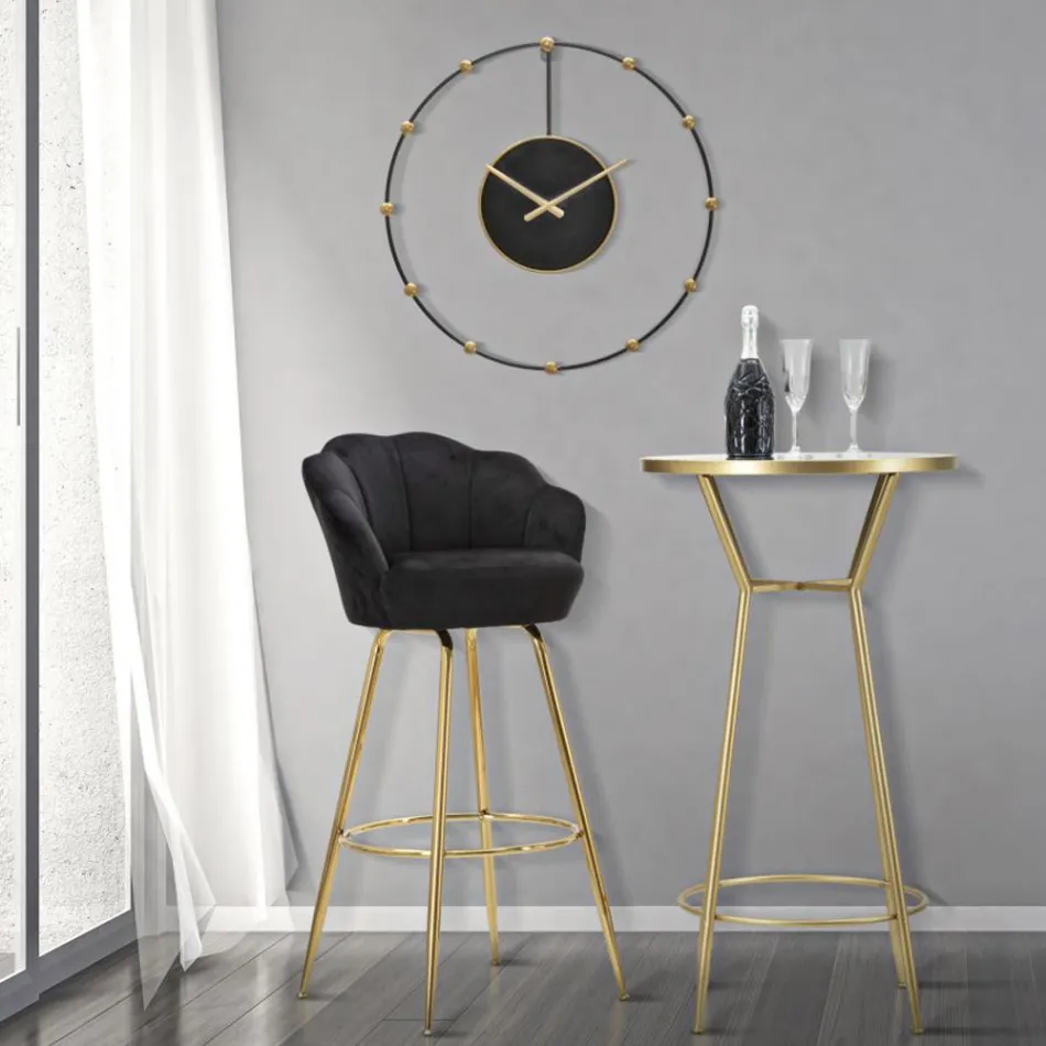 Taburete alto en hierro dorado con asiento tapizado en terciopelo - Annina Viadurini