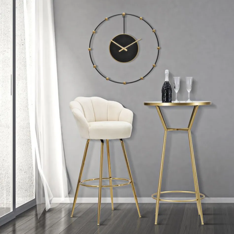 Taburete alto en hierro dorado con asiento tapizado en terciopelo - Annina Viadurini