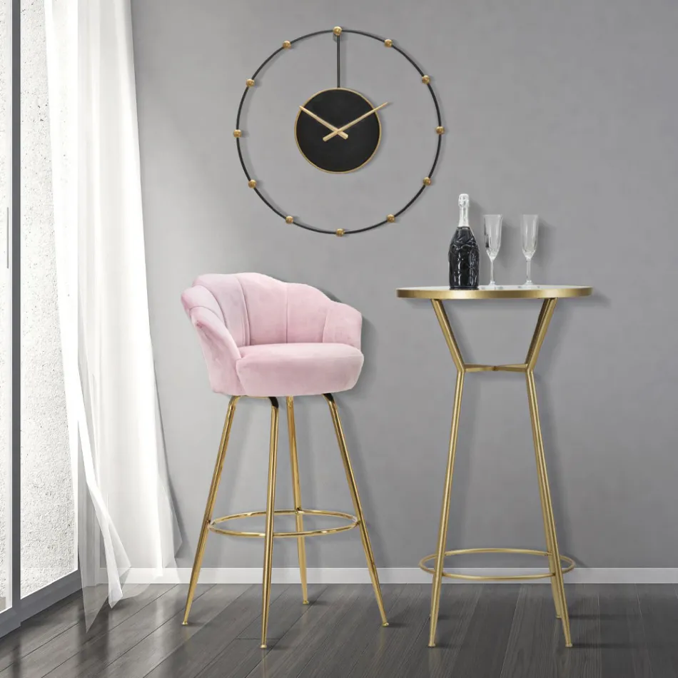 Taburete alto en hierro dorado con asiento tapizado en terciopelo - Annina Viadurini