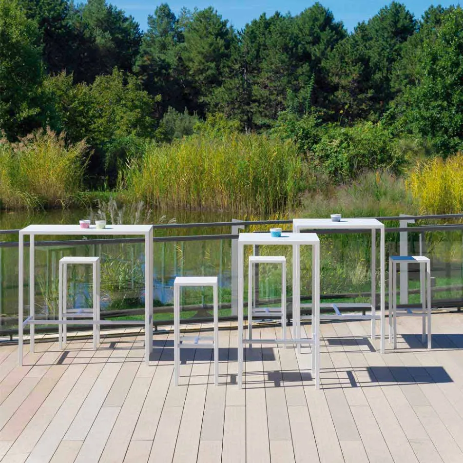 Taburete de bar para exterior en metal con recubrimiento en polvo Made in Italy - Meone Viadurini