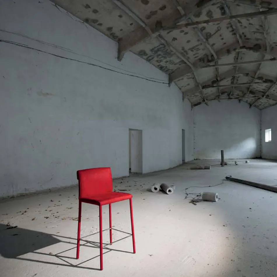 Taburete Completamente Tapizado En Technofiber Rojo Made in Italy - Screen Viadurini