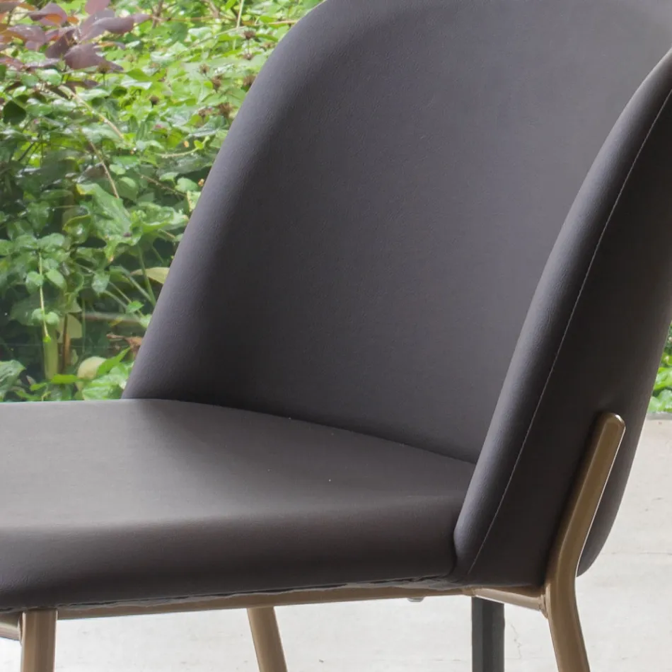 Taburete con base de metal y asiento de piel sintética Made in Italy - Ivy Viadurini