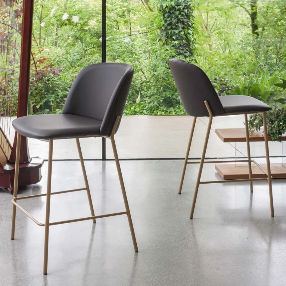 Taburete con base de metal y asiento de piel sintética Made in Italy - Ivy Viadurini