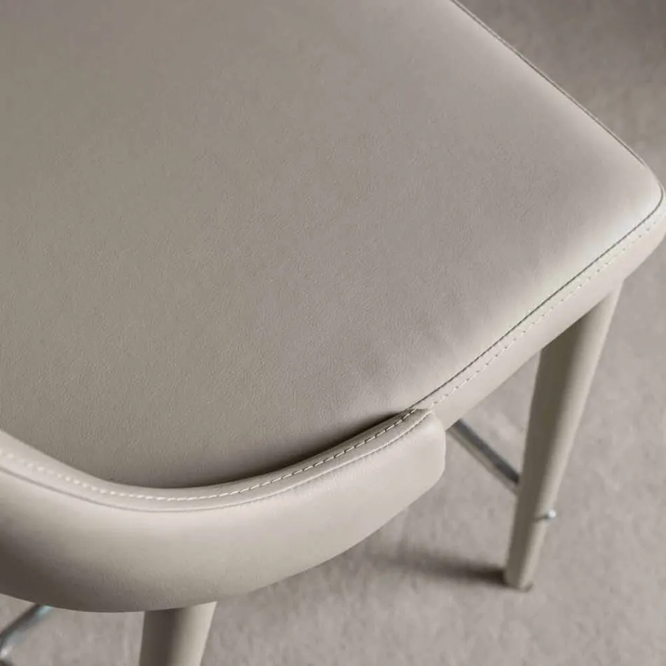 Taburete con Respaldo, Base de Metal de Diseño - Berenice Viadurini