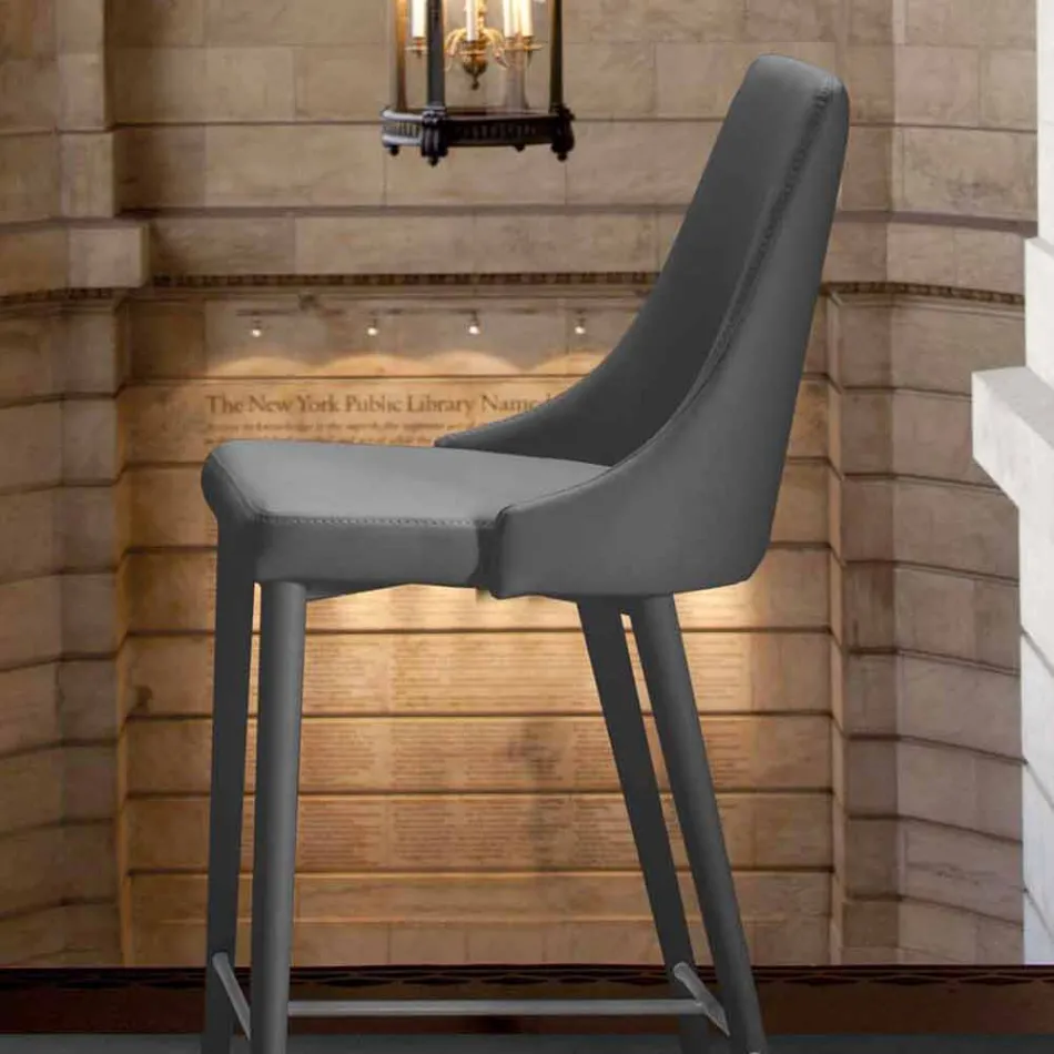 Taburete con Respaldo, Base de Metal de Diseño - Berenice Viadurini