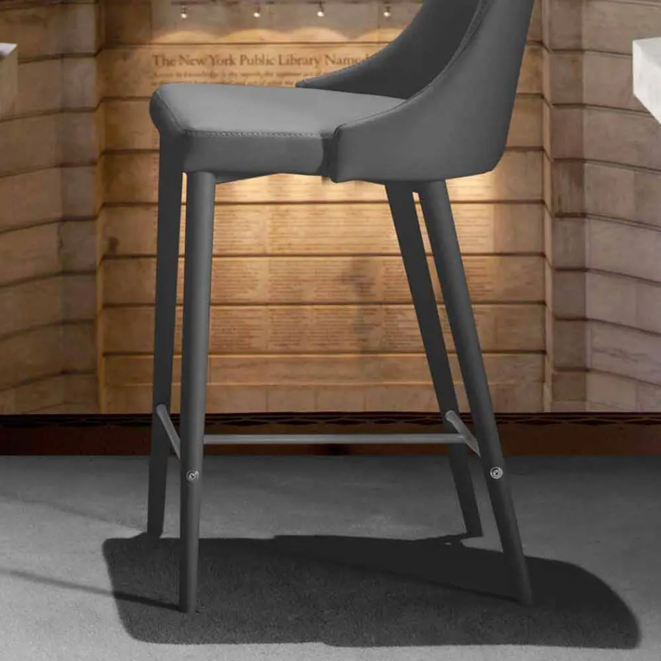 Taburete con Respaldo, Base de Metal de Diseño - Berenice Viadurini