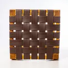 Taburete de baño de diseño de teca con asiento tejido - Yucca Viadurini