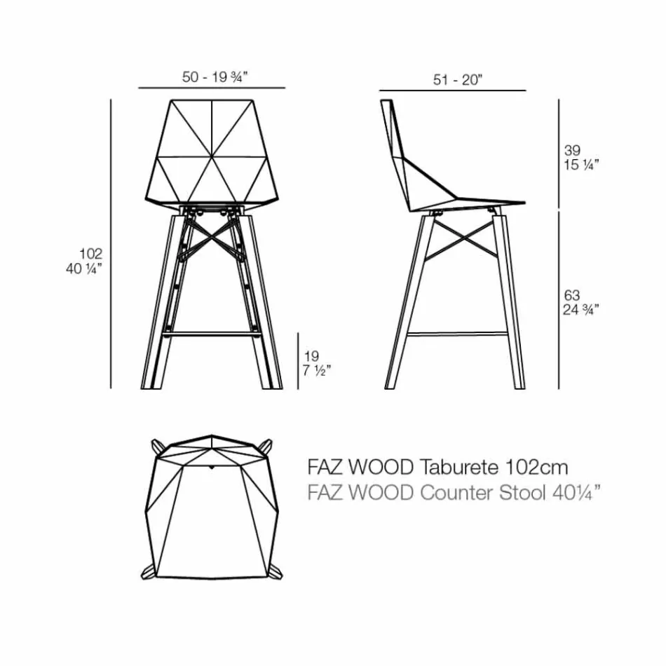 Taburete de cocina de diseño en madera y plástico en varios colores - Faz Wood by Vondom Viadurini