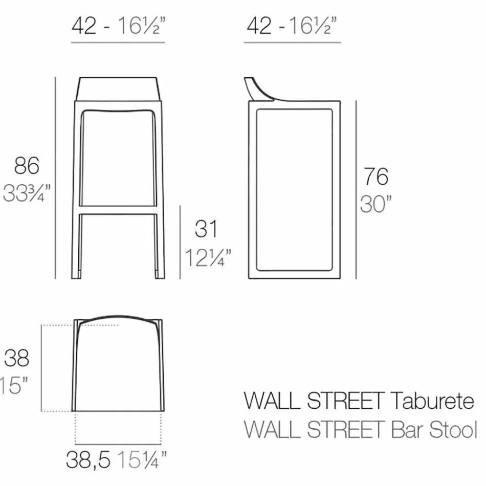 Taburete de exterior Wall Street Vondom, polipropileno y fibra de vidrio. Viadurini