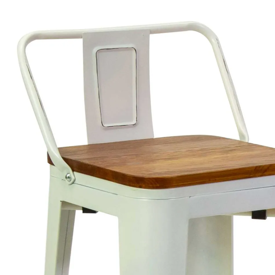 Taburete de hierro y madera para interior y exterior - Papelería Viadurini