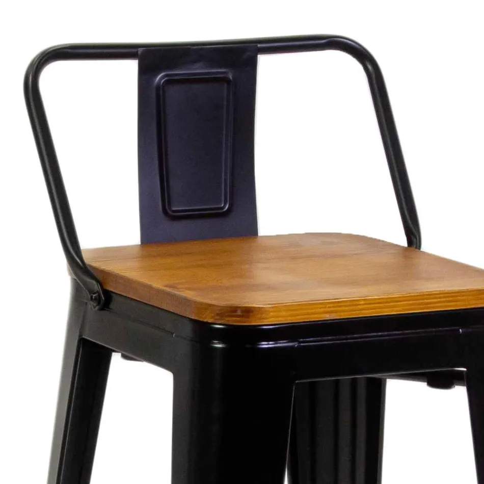 Taburete de hierro y madera para interior y exterior - Papelería Viadurini