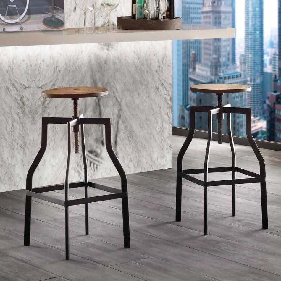 Taburete ajustable de diseño en metal y madera producido en Italia Livorno Viadurini