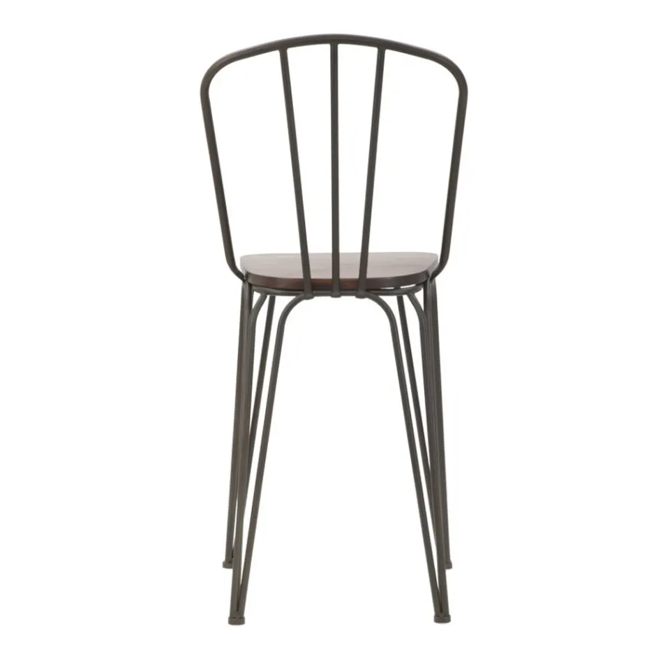 Taburete de diseño moderno estilo industrial en hierro y madera, 2 piezas - Erika Viadurini