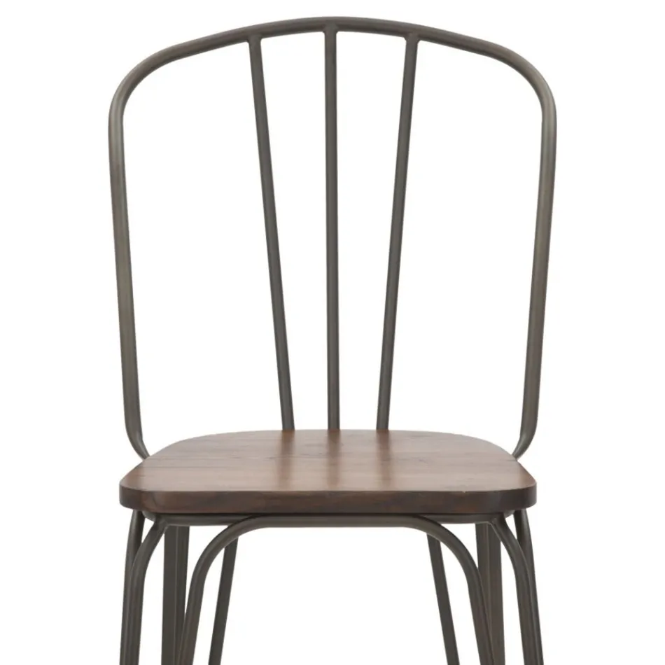 Taburete de diseño moderno estilo industrial en hierro y madera, 2 piezas - Erika Viadurini