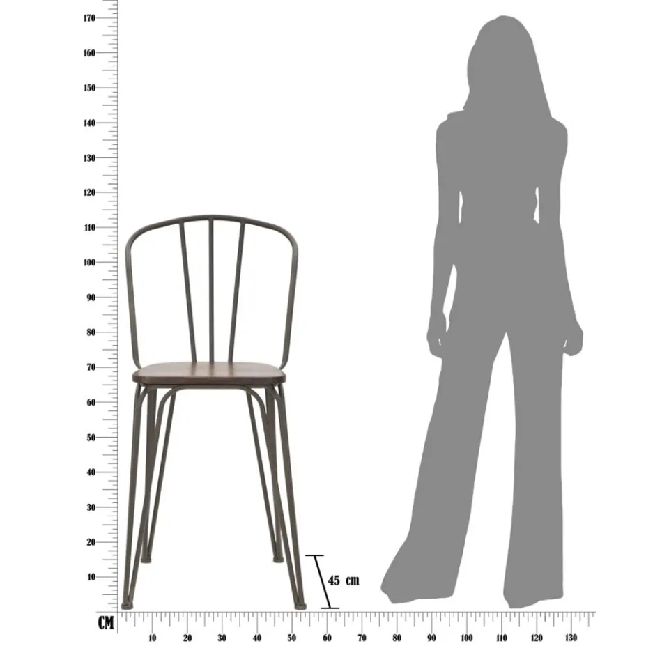 Taburete de diseño moderno estilo industrial en hierro y madera, 2 piezas - Erika Viadurini