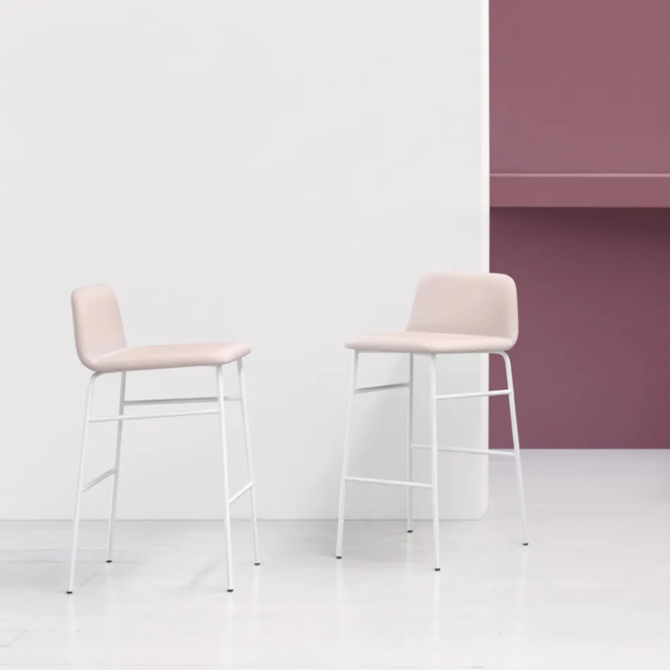 Taburete de lujo revestido en tela con base de metal Made in Italy - Molde Viadurini