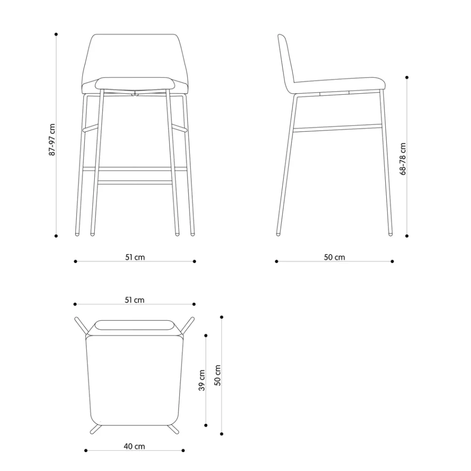 Taburete de lujo revestido en tela con base de metal Made in Italy - Molde Viadurini
