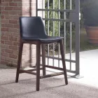 Taburete de cocina fijo de diseño en cuero y madera Made in Italy - Rocco Viadurini