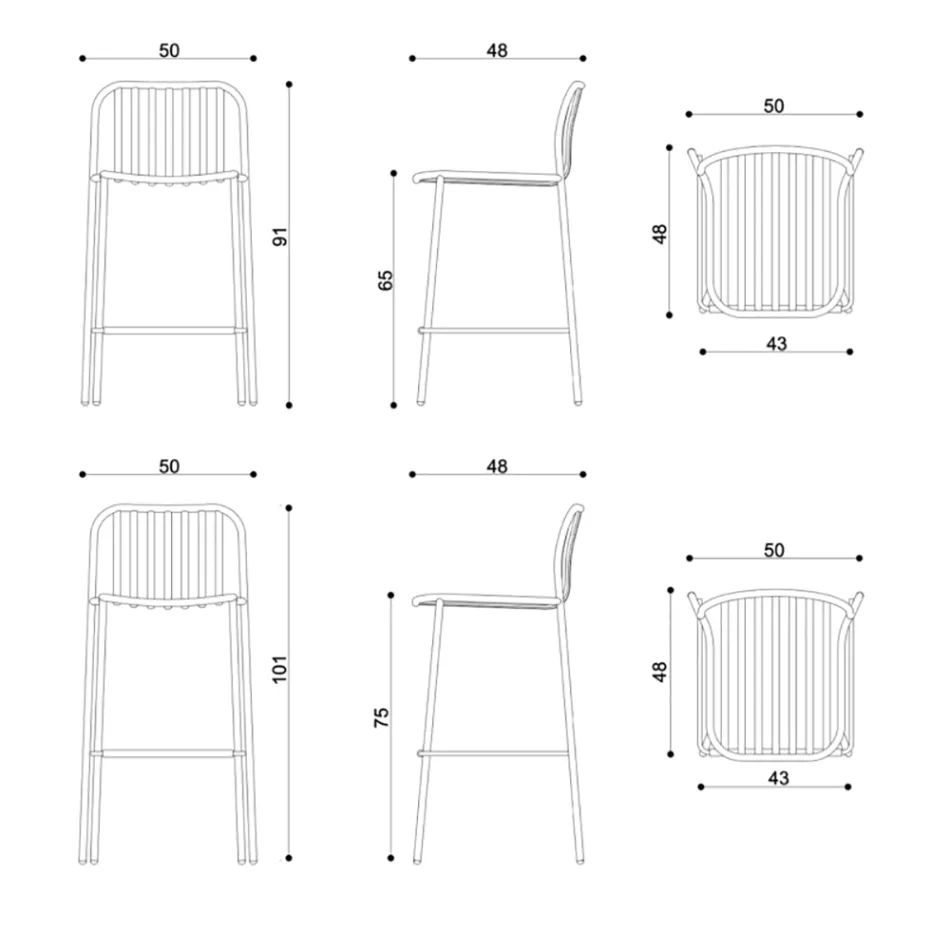 Taburete Apilable de Exterior de Metal Made in Italy 2 Piezas - Simply Viadurini