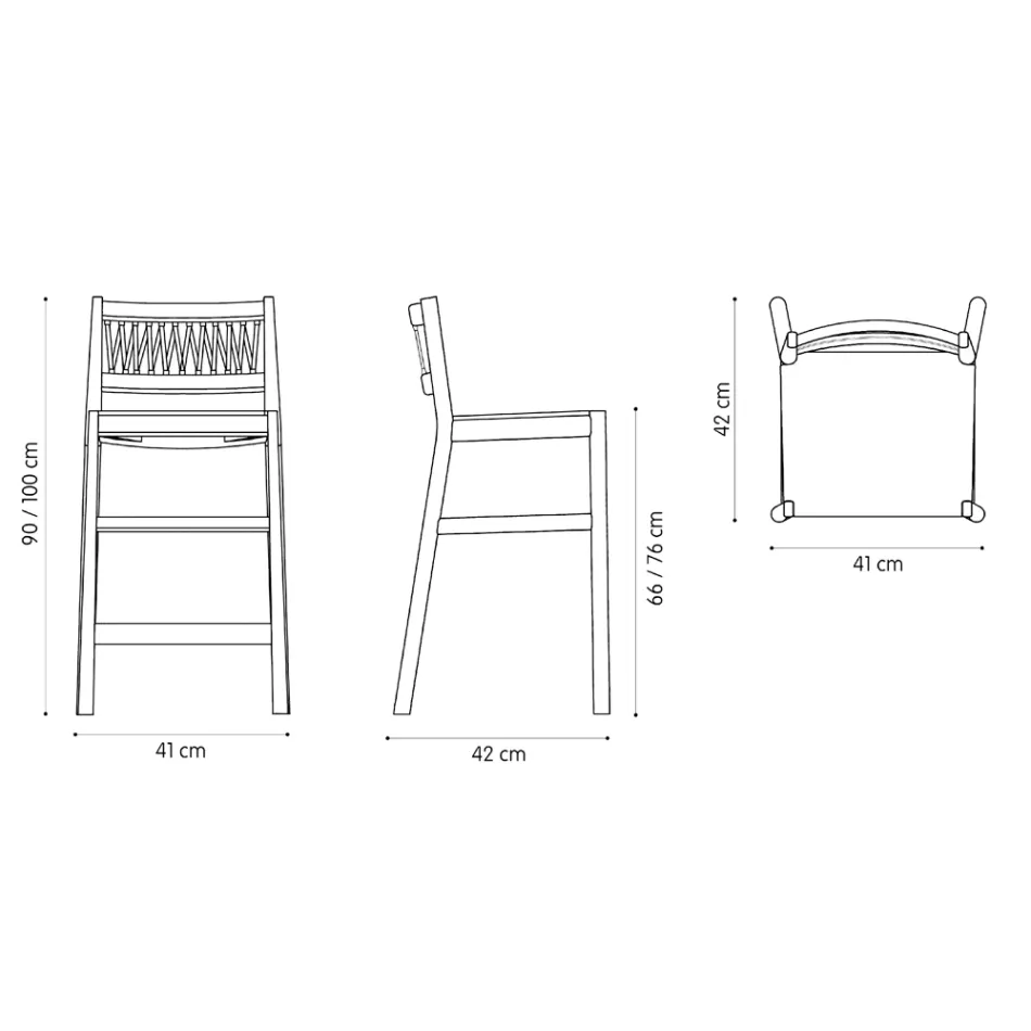 Taburete de haya maciza con tejido de cuerdas de colores Made in Italy - Nora Viadurini