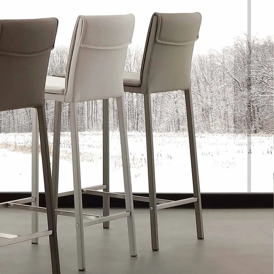 Taburete moderno en metal y acero y cuero ecológico fabricado en Italia Prato Viadurini