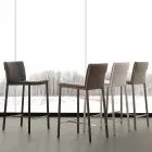 Taburete moderno en metal y acero y cuero ecológico fabricado en Italia Prato Viadurini