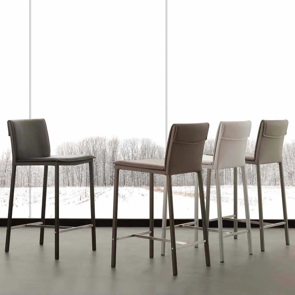 Taburete moderno en metal y acero y cuero ecológico fabricado en Italia Prato Viadurini