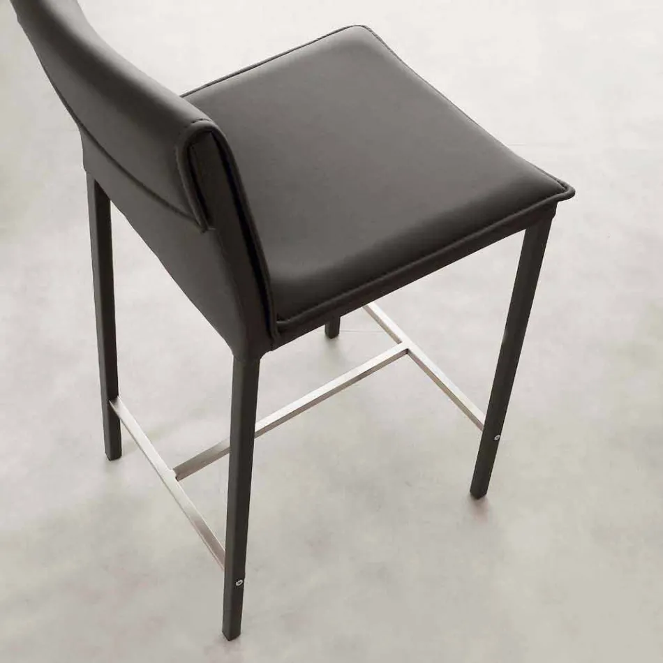 Taburete moderno en metal y acero y cuero ecológico fabricado en Italia Prato Viadurini