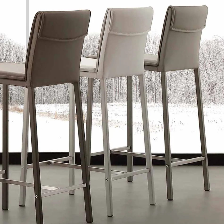 Taburete moderno en metal y acero y cuero ecológico fabricado en Italia Prato Viadurini