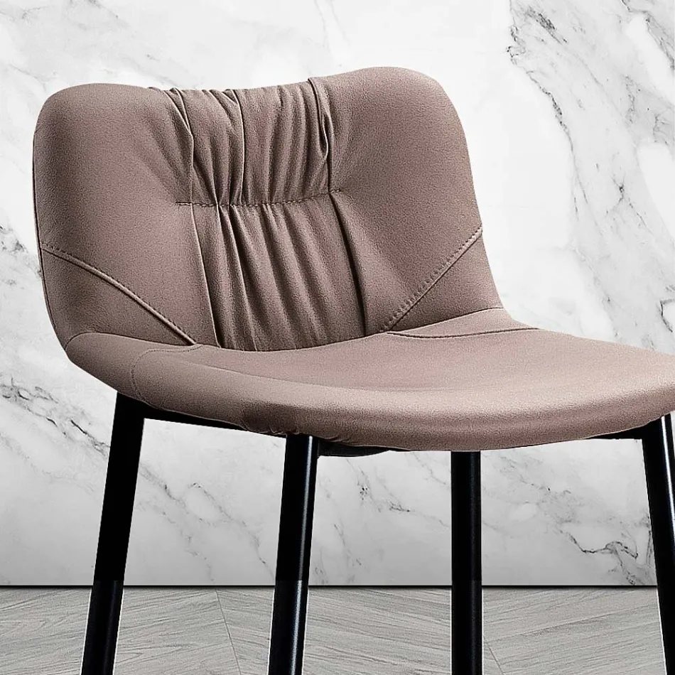 Taburete en tejido de fibra efecto piel y metal Made in Italy - Gohan Viadurini