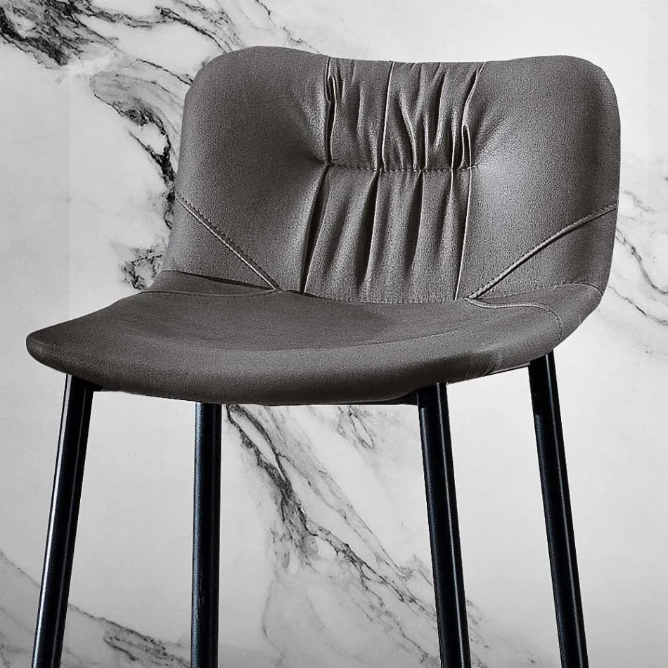 Taburete en tejido de fibra efecto piel y metal Made in Italy - Gohan Viadurini