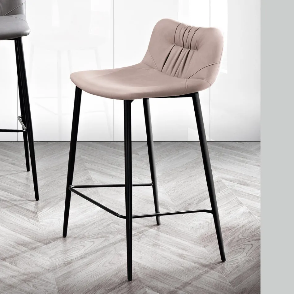 Taburete en tejido de fibra efecto piel y metal Made in Italy - Gohan Viadurini