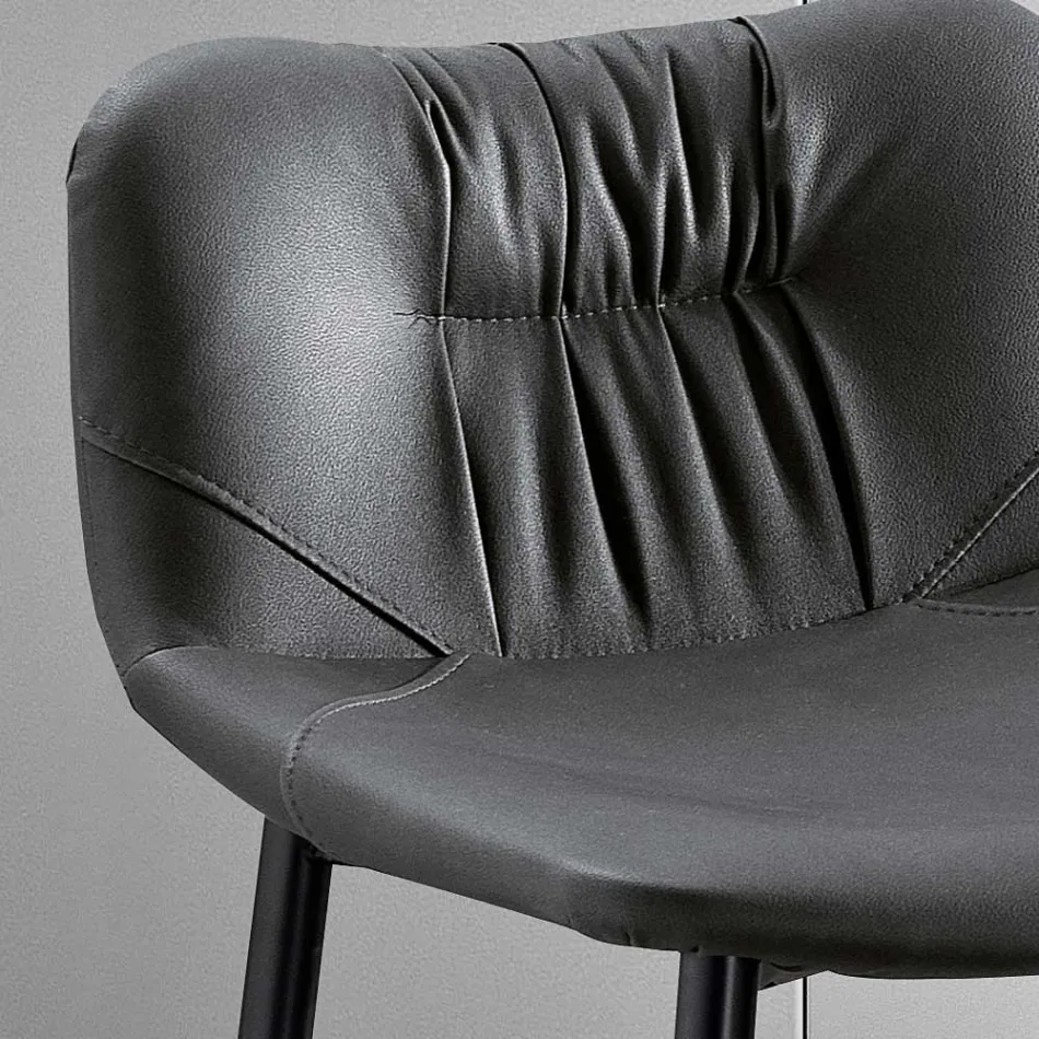 Taburete en tejido de fibra efecto piel y metal Made in Italy - Gohan Viadurini