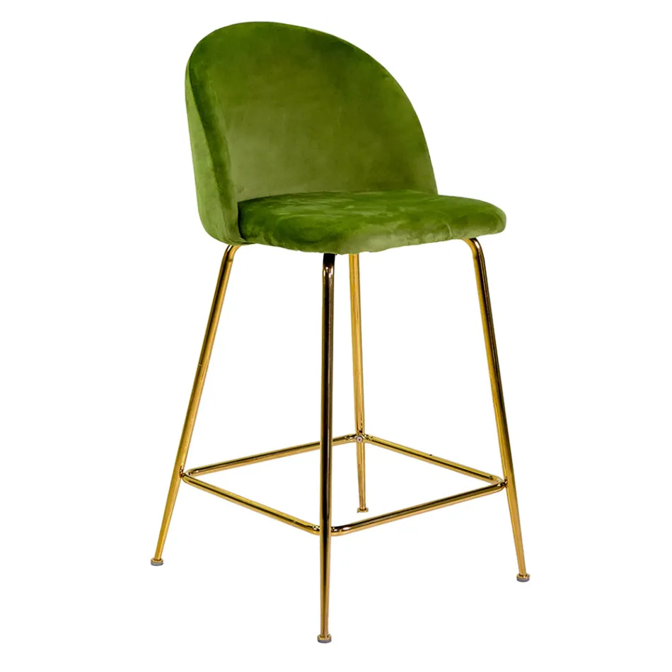 Taburete de terciopelo con estructura de metal en diferentes acabados - Penna Viadurini