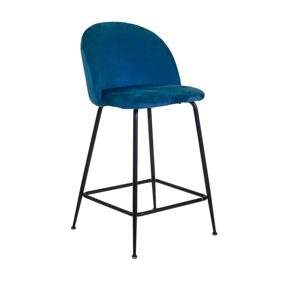 Taburete de terciopelo con estructura de metal en diferentes acabados - Penna Viadurini