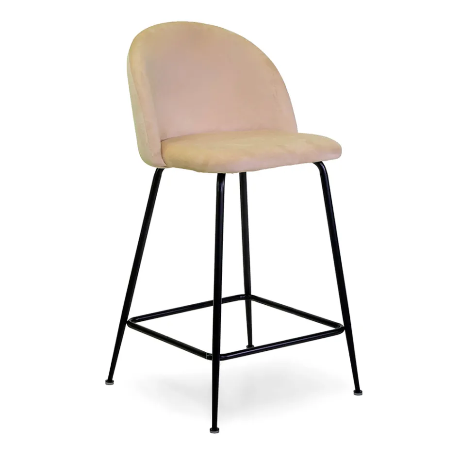 Taburete de terciopelo con estructura de metal en diferentes acabados - Penna Viadurini