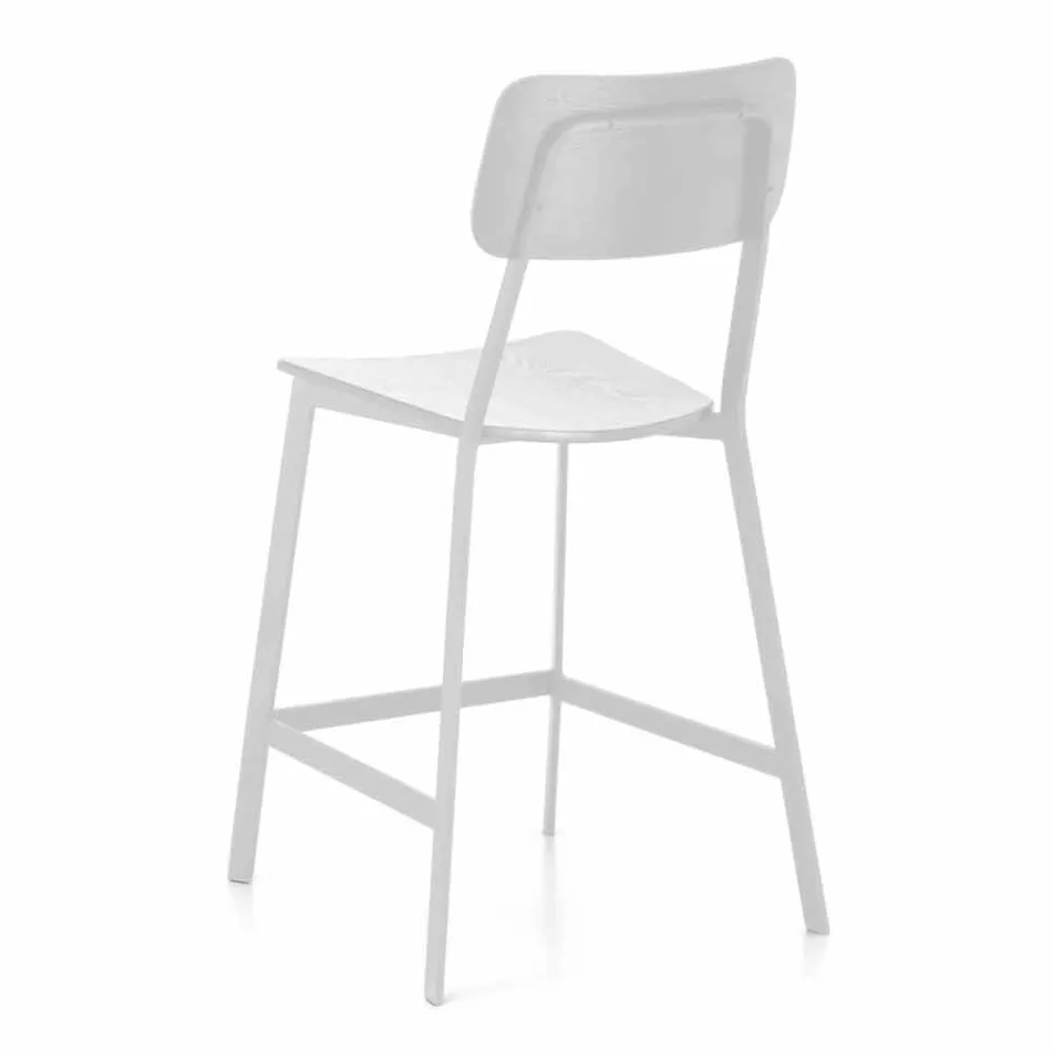 Taburete moderno de metal con asiento y respaldo en madera, 2 piezas - Habibi Viadurini