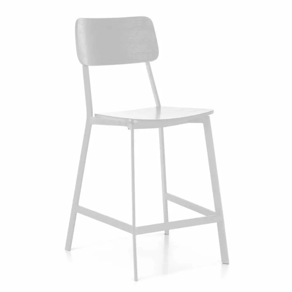 Taburete moderno de metal con asiento y respaldo en madera, 2 piezas - Habibi Viadurini