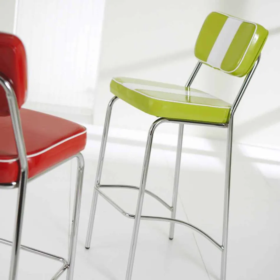 Taburete estilo años 50 en ecopiel con banda central blanca Banda Viadurini